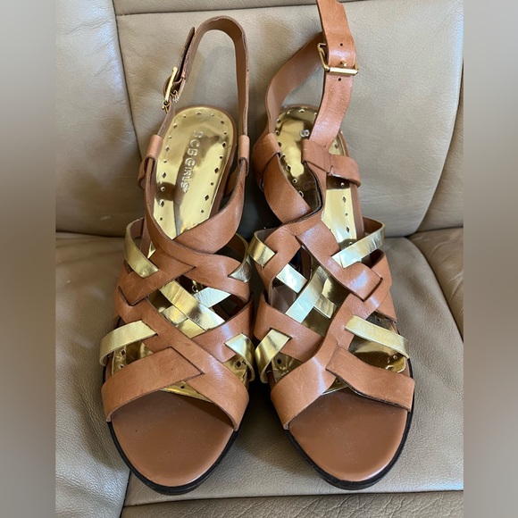 BCB  Girls Gold/Brown Leather Platform Heels Size 39 Stiletto - Picture 1 of 5